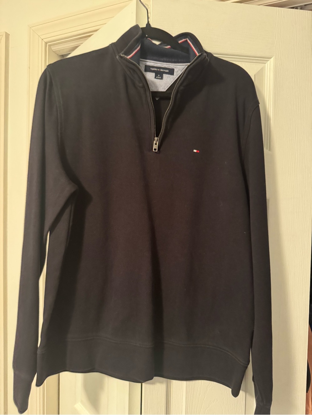 Tommy Hilfiger Men's Black Half-Zip Pullover with Flag Logo
